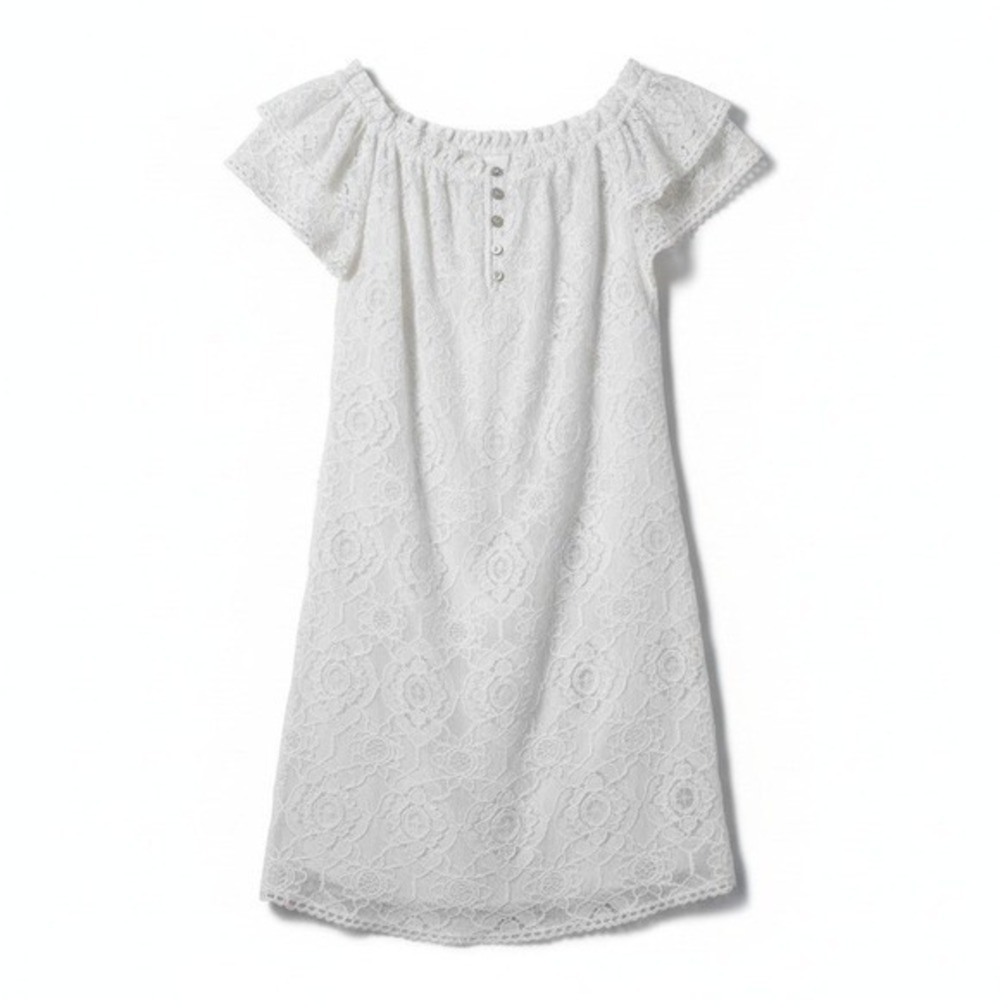 Hale Bob Lace Mini Dress XS Ivory Off Shoulder Ruffle 01DP6819 Cottagecore